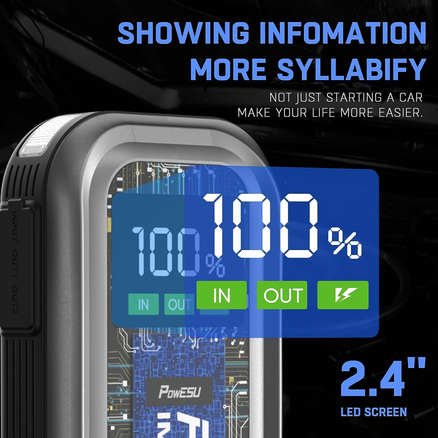 Powesu portable Car Battery Jump Starter - 1500A Peak 12800mAH