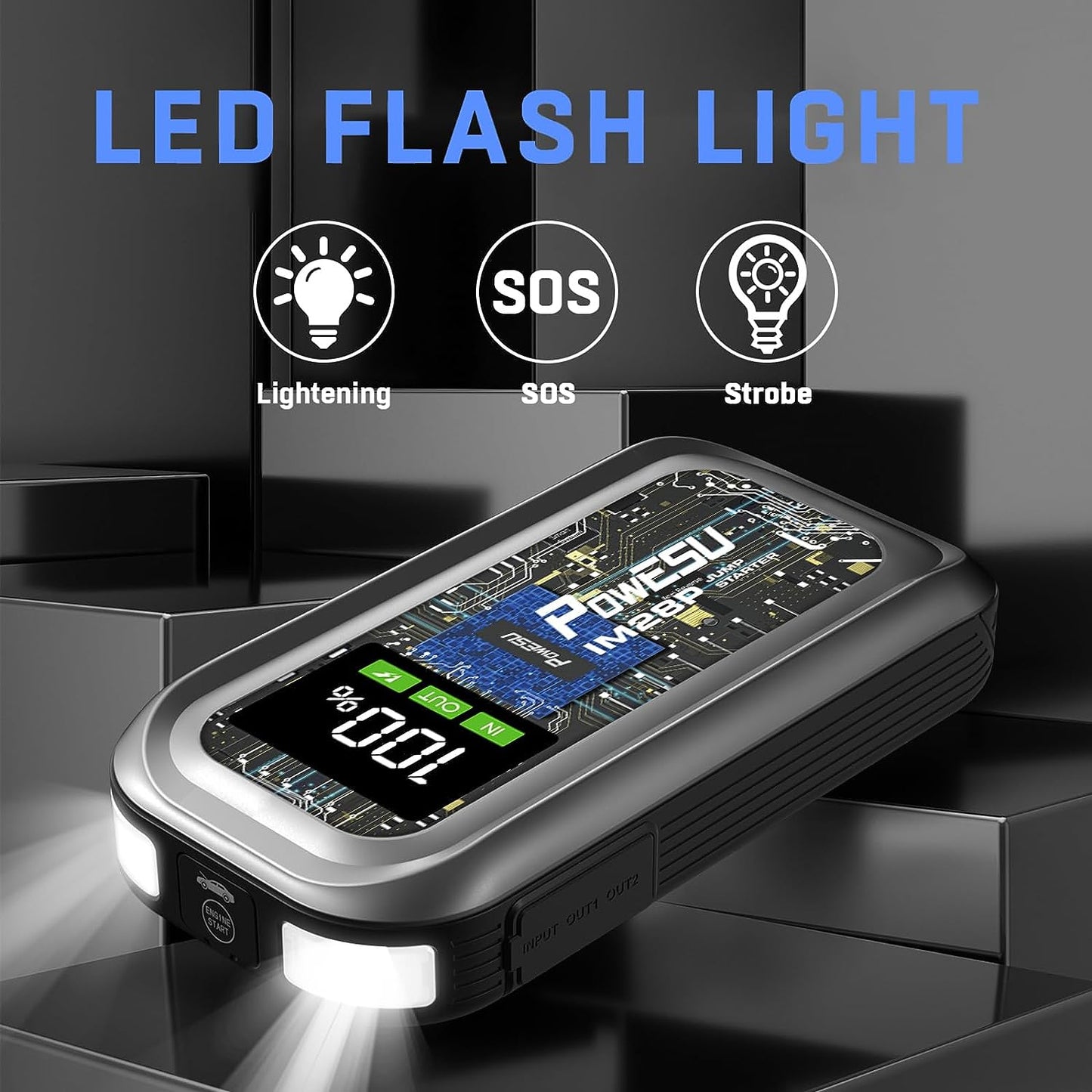 Powesu portable Car Battery Jump Starter - 1500A Peak 12800mAH