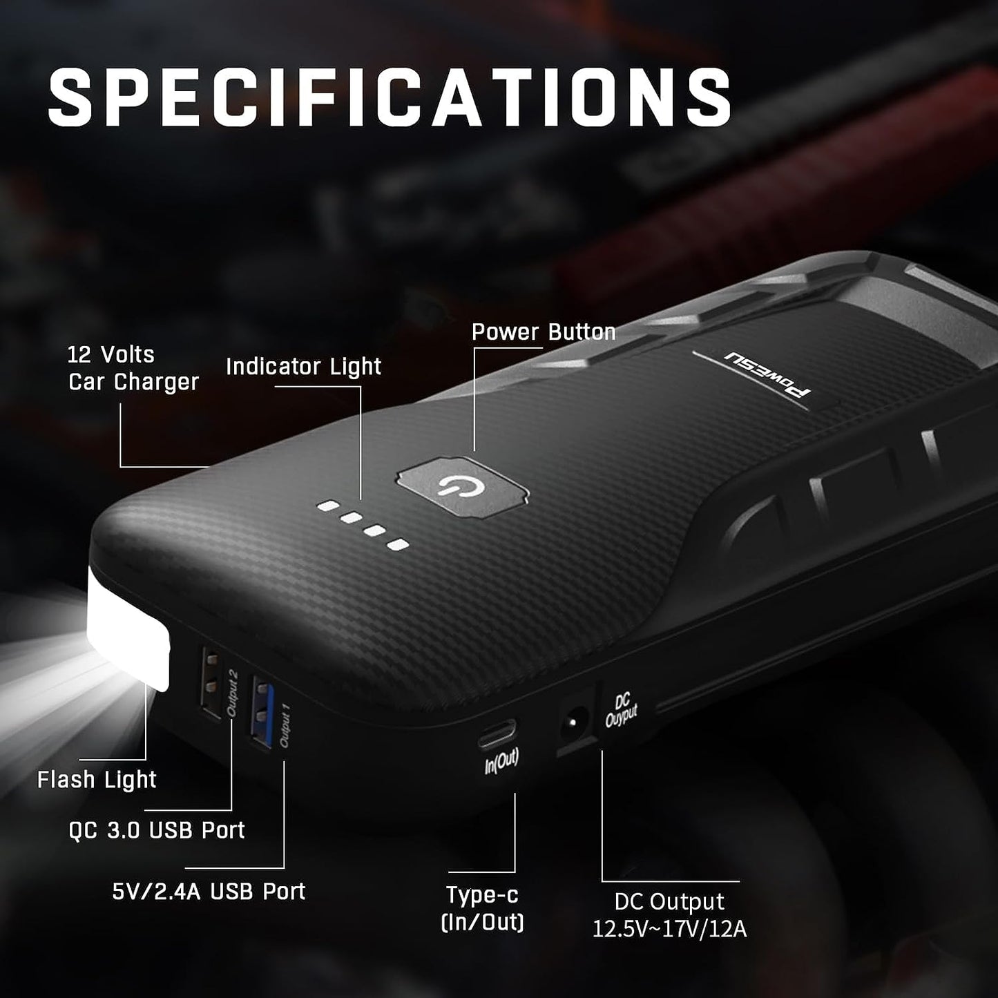 Powesu portable Car Battery Jump Starter - 5000A Peak
