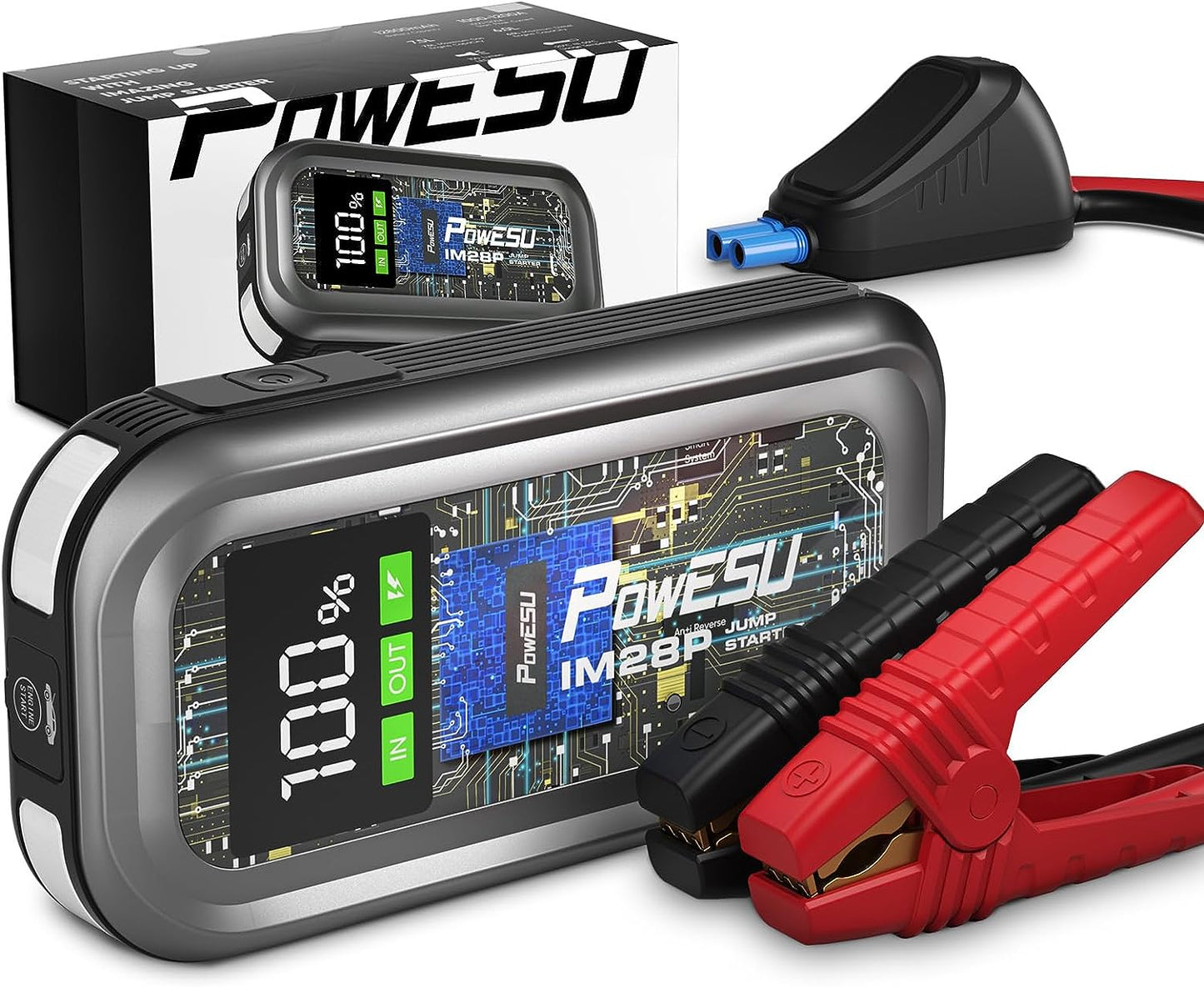 Powesu portable Car Battery Jump Starter - 1500A Peak 12800mAH